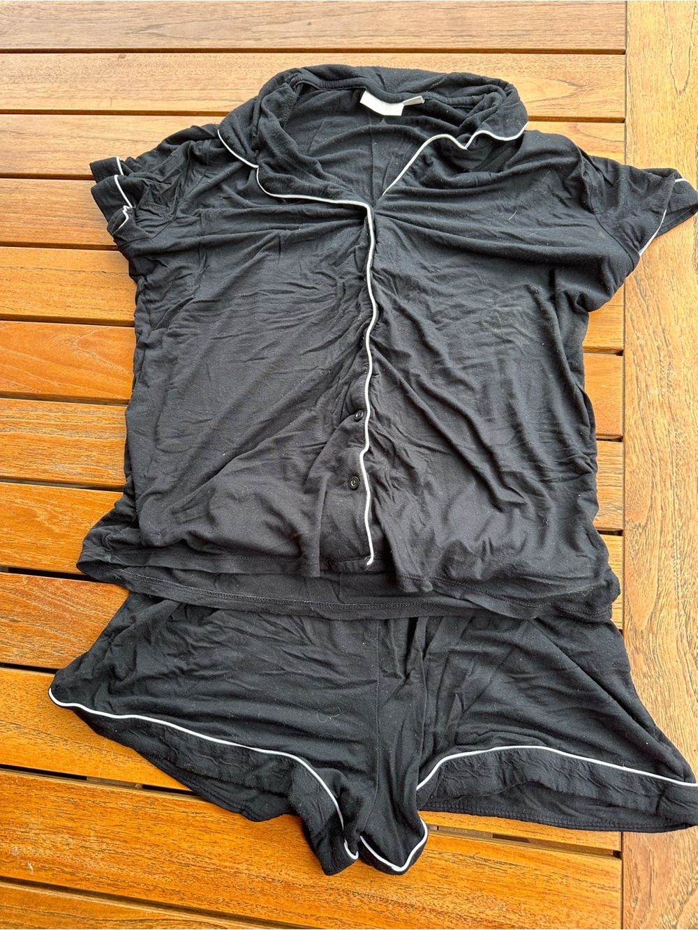Nordstrom Black Short Sleeve PJ Set with White Piping